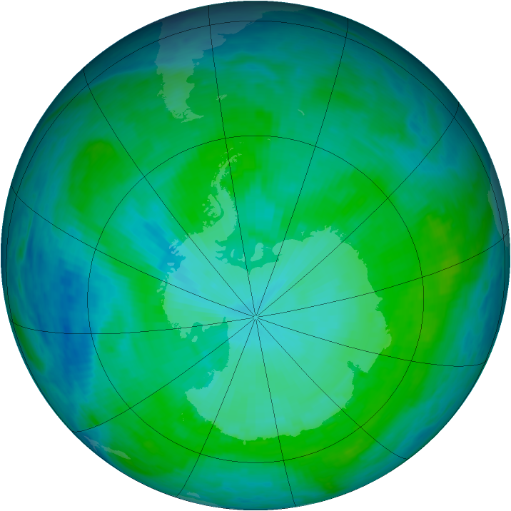Antarctic ozone map for 08 January 1991